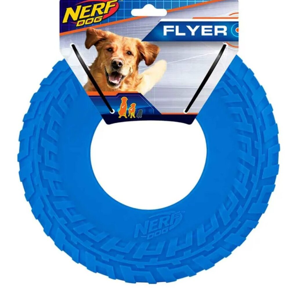 Nerf Dog |  10" Blue Tire Marks Atomic Flyer Frisbee Dog Toy